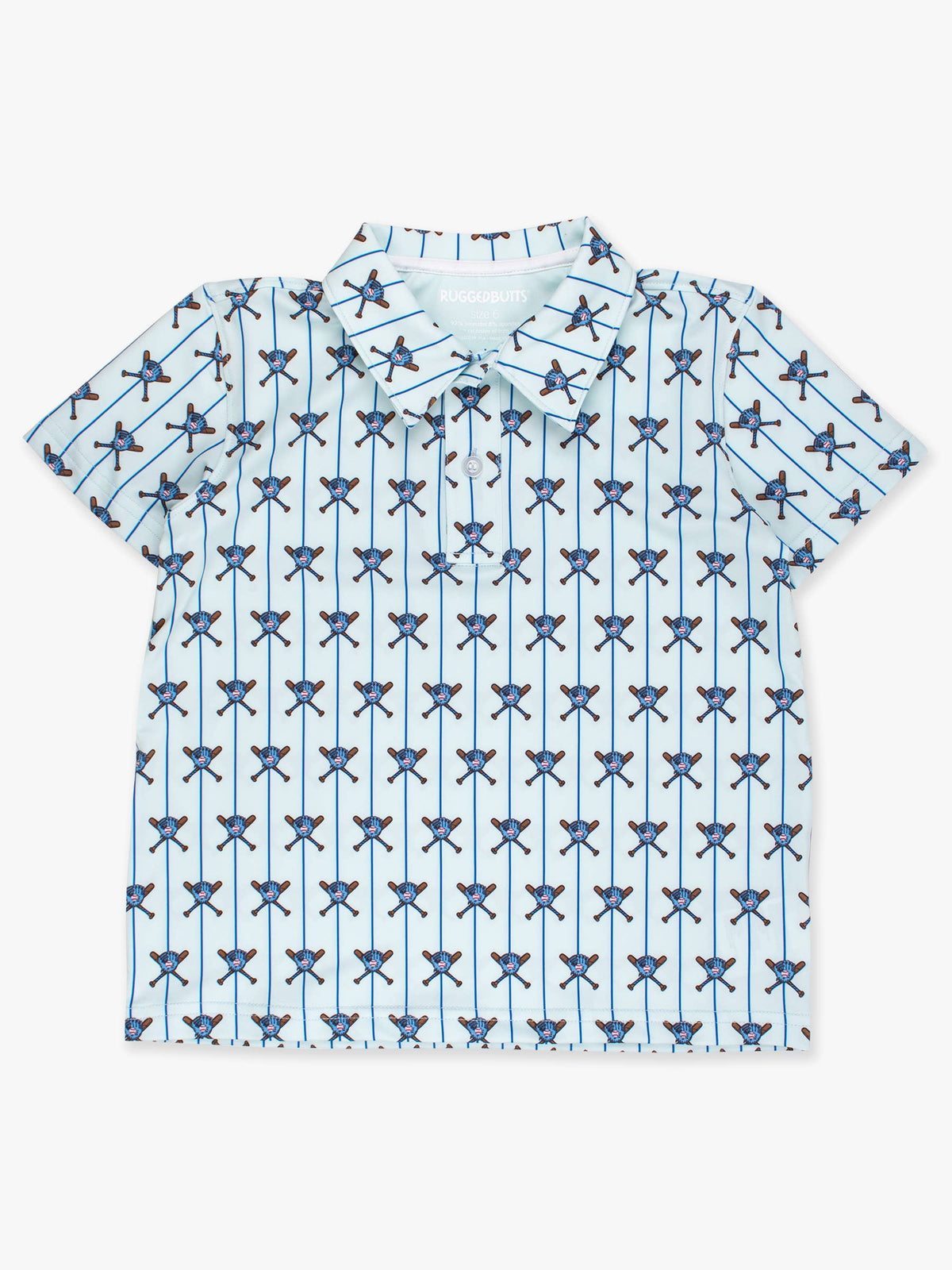 Boys Blue Batter Up Baseball Knit Short Sleeve Performance Polo