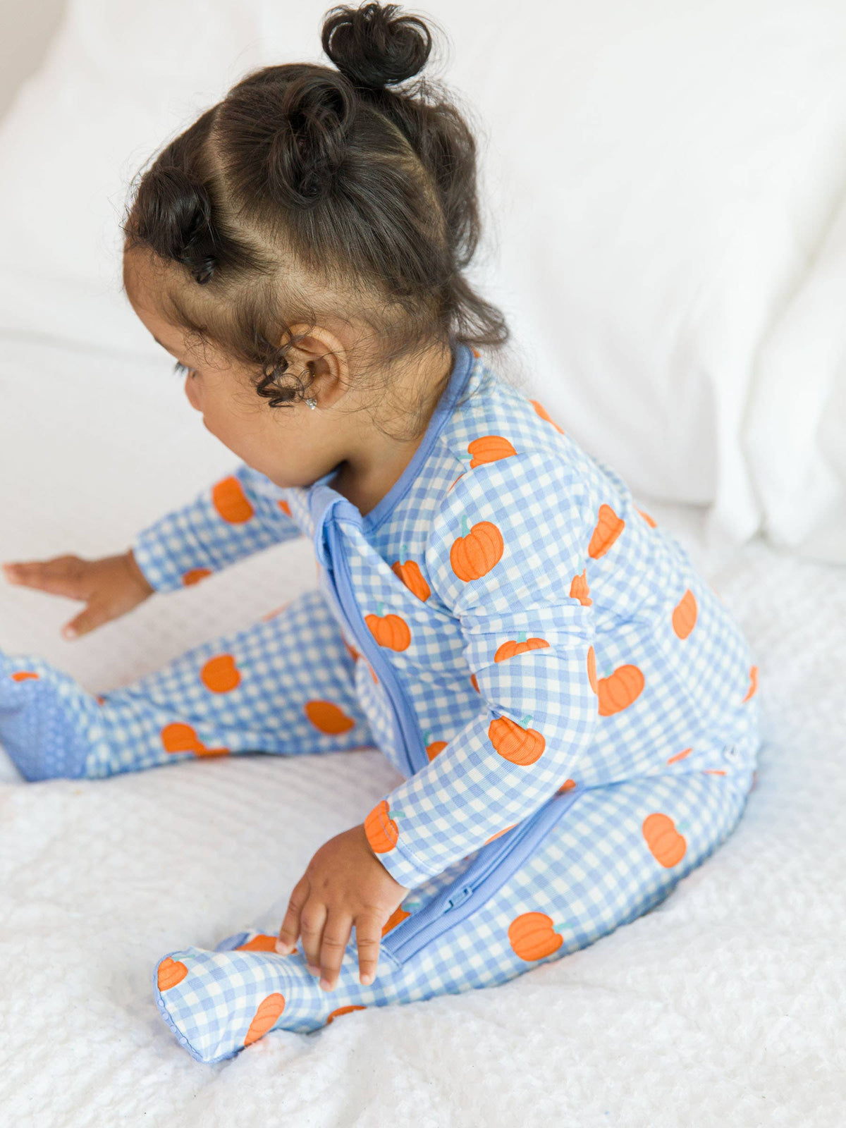 SoftSnooze™ Baby Bamboo Viscose Pumpkin Patch Gingham Footed One Piece Pajama