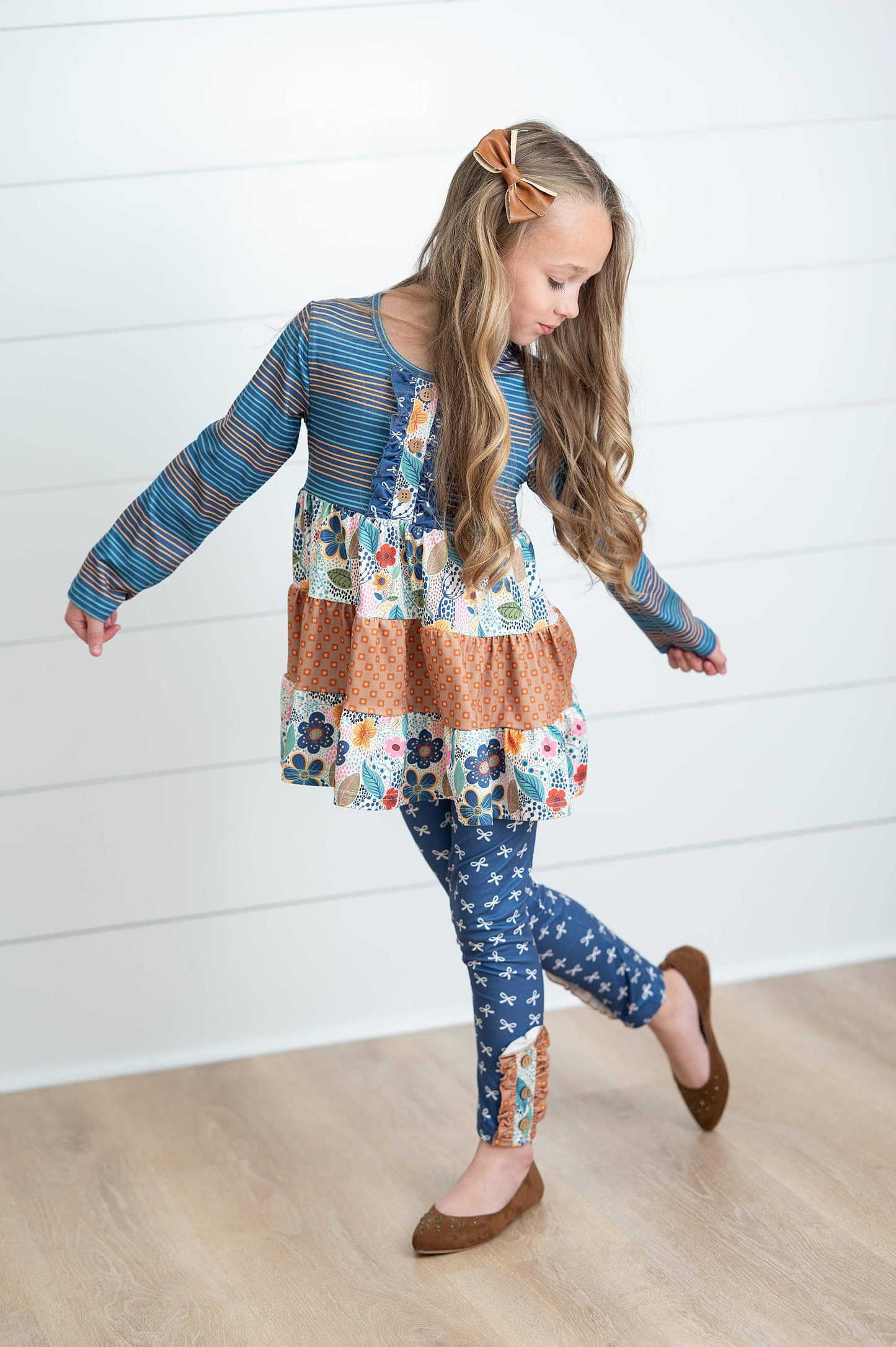 Girls Fall Blue Midnight Honey Ruffles 3 Tiered Pant Set