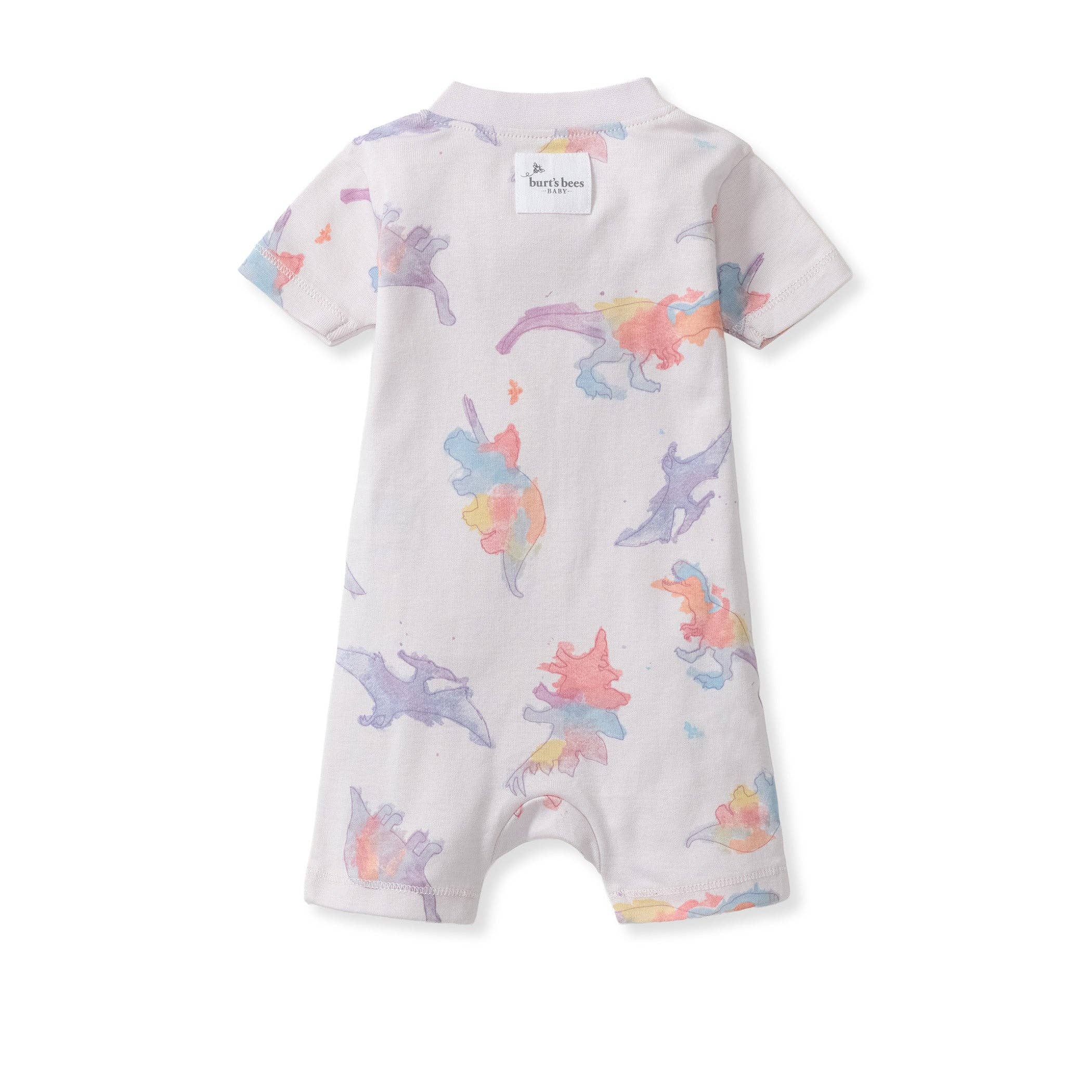 Watercolor Dinos Organic Baby Sleeper Romper - Sweet Pea