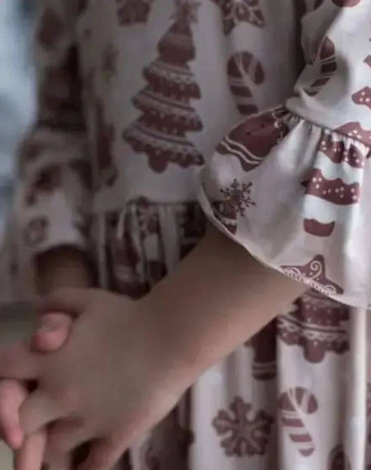 Christmas Girls Blush Gingerbread Long Ruffle Holiday Dress