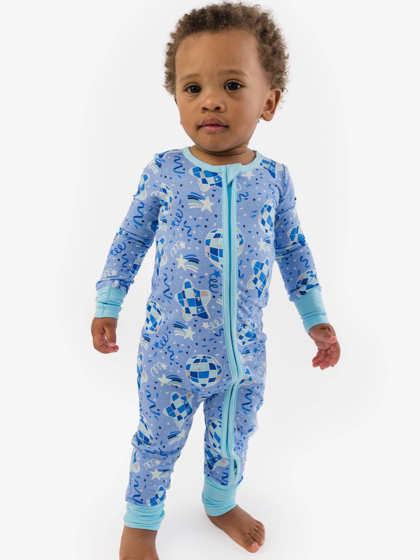 SoftSnooze™ Baby Bamboo Viscose Blue Disco Party Convertible One Piece Footie Pajama