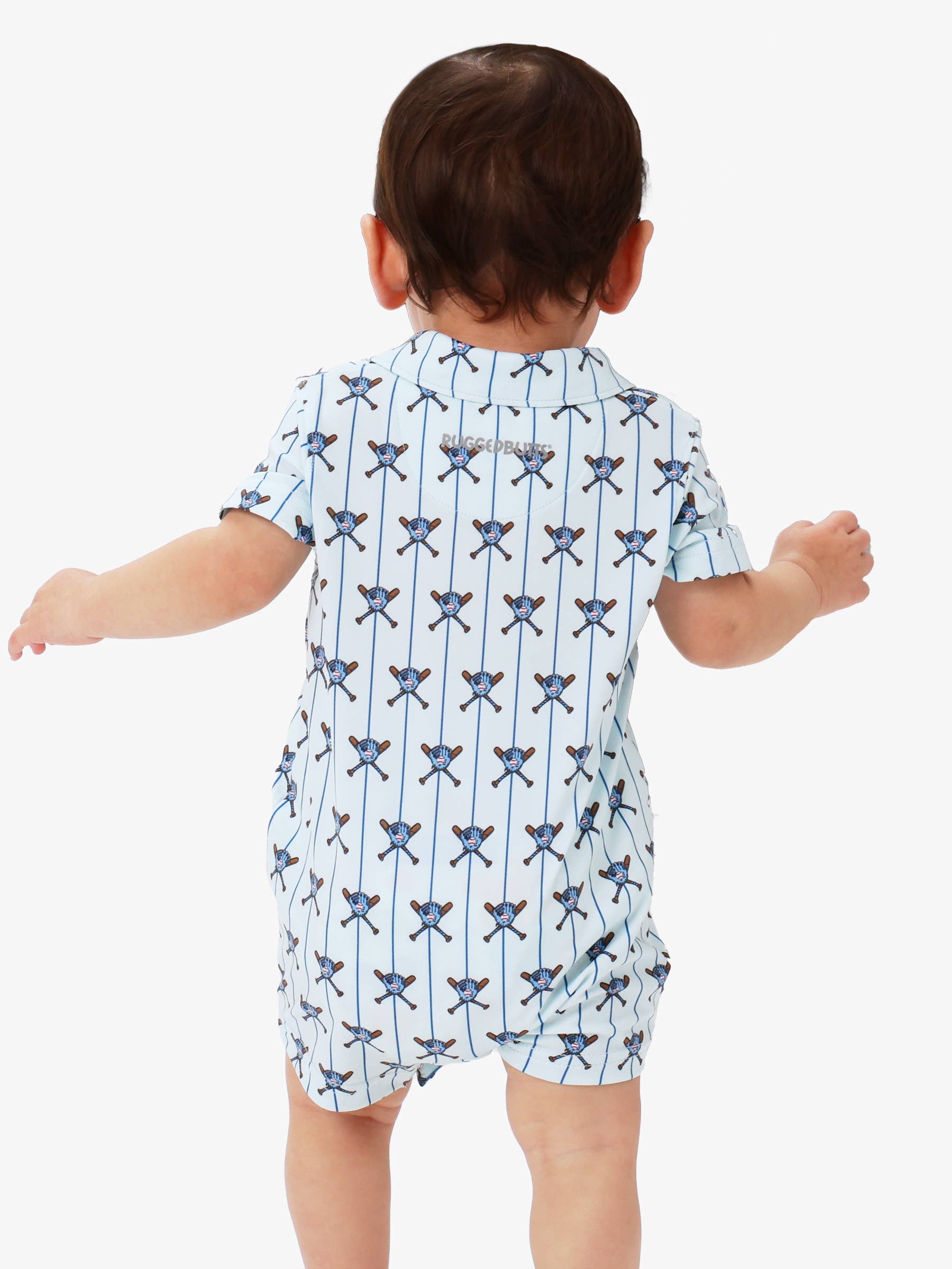 Baby Boys Blue Batter Up Baseball Performance Polo Romper