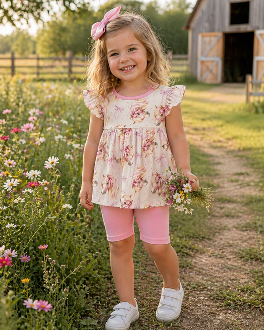 Blush Pony Parade Bamboo Shorts Set