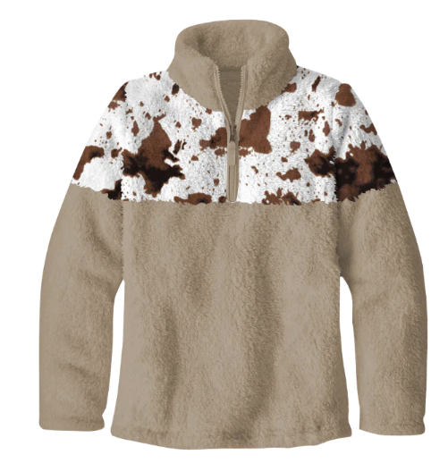 Brown Cowprint Boys Fleece Zip Up Sweatshirt