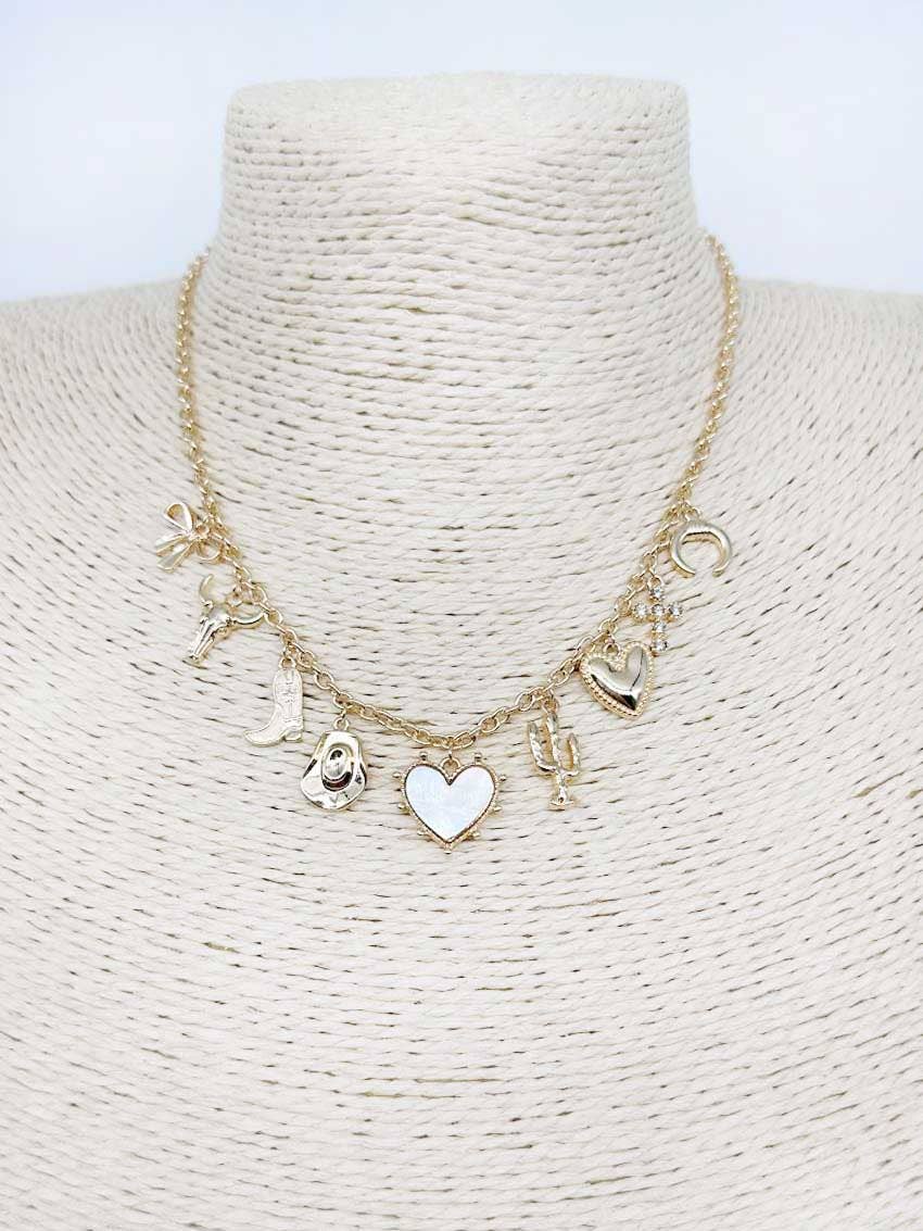 Cowboy Hat/Western and Heart Charm 16"-18" Necklace