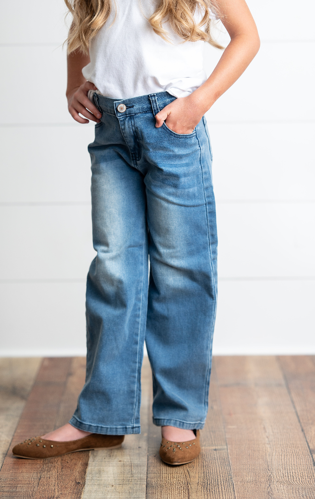 Kids Medium Wash Wide Leg Denim Jean Fall Winter Pant