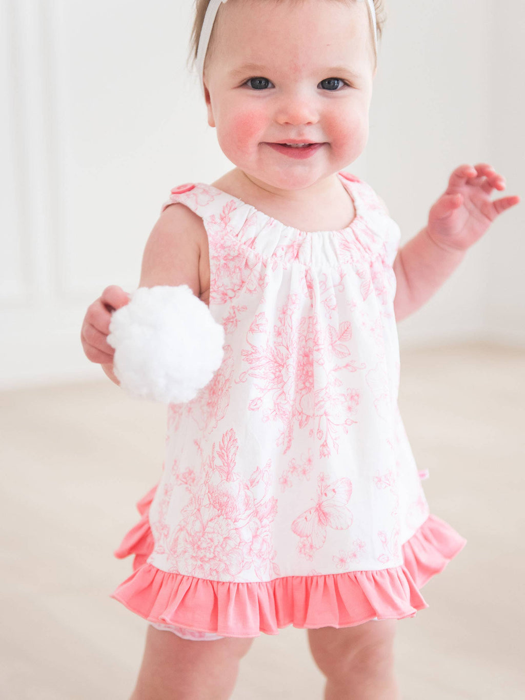 Baby Girls Bubblegum Pink Butterfly Garden Toile Knit Swing Top & Bloomer Set