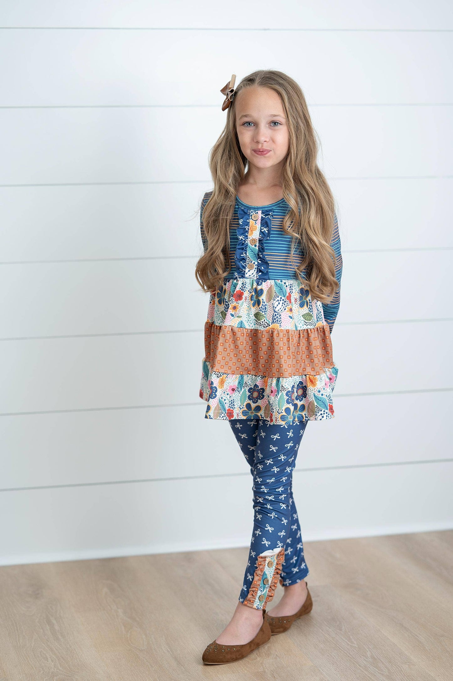 Girls Fall Blue Midnight Honey Ruffles 3 Tiered Pant Set