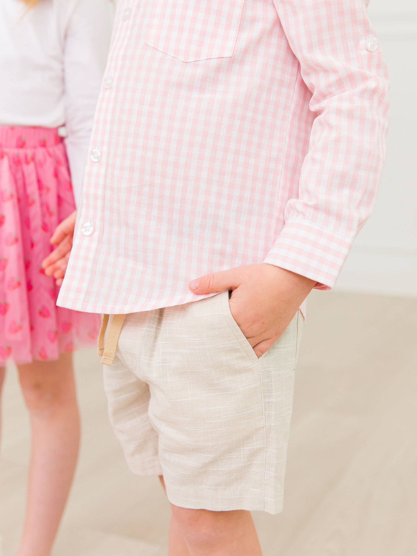 Boys Pink Gingham Check Long Sleeve Button Down Shirt