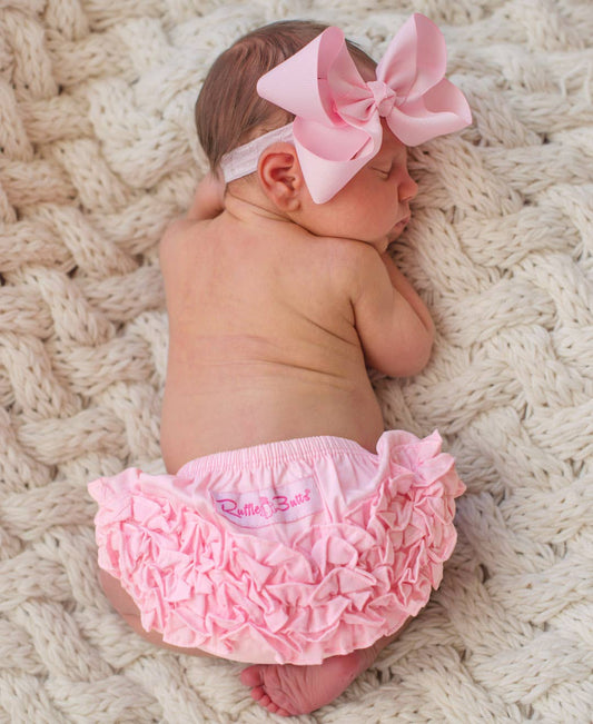 Baby Girls Baby Pink Woven RuffleButt Bloomer