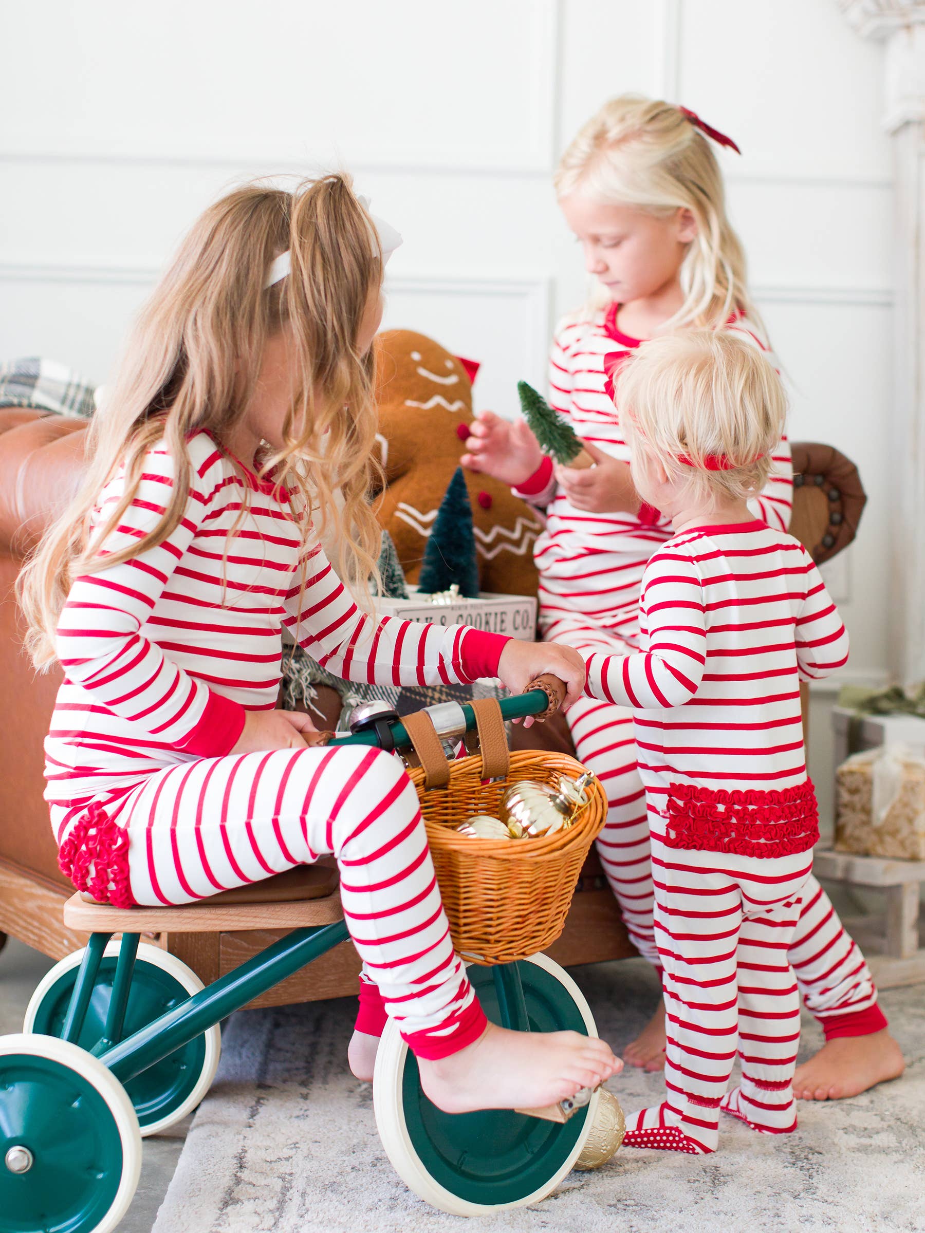 SoftSnooze™ Baby Girls Cotton Modal Red & White Stripe Footed Ruffle One Piece Pajama