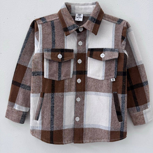 Button Down Flannel Shacket(brown)