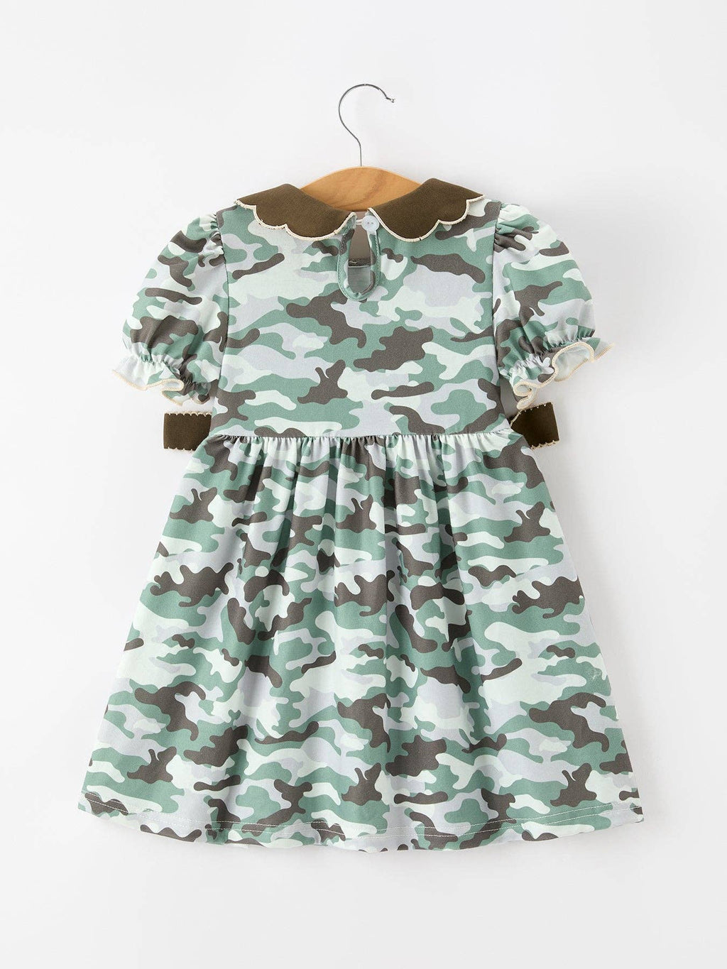 Fall Camo Bow Girls Puff Sleeve Twirl Dress