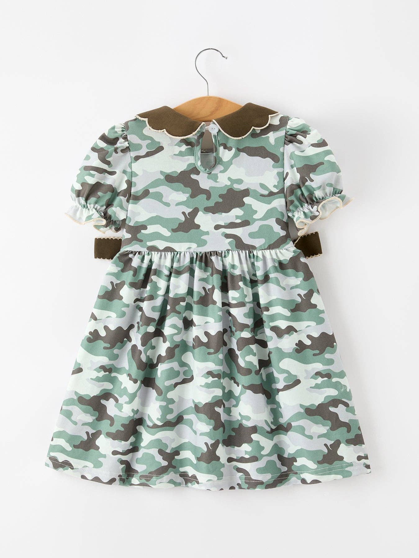 Fall Camo Bow Girls Puff Sleeve Twirl Dress