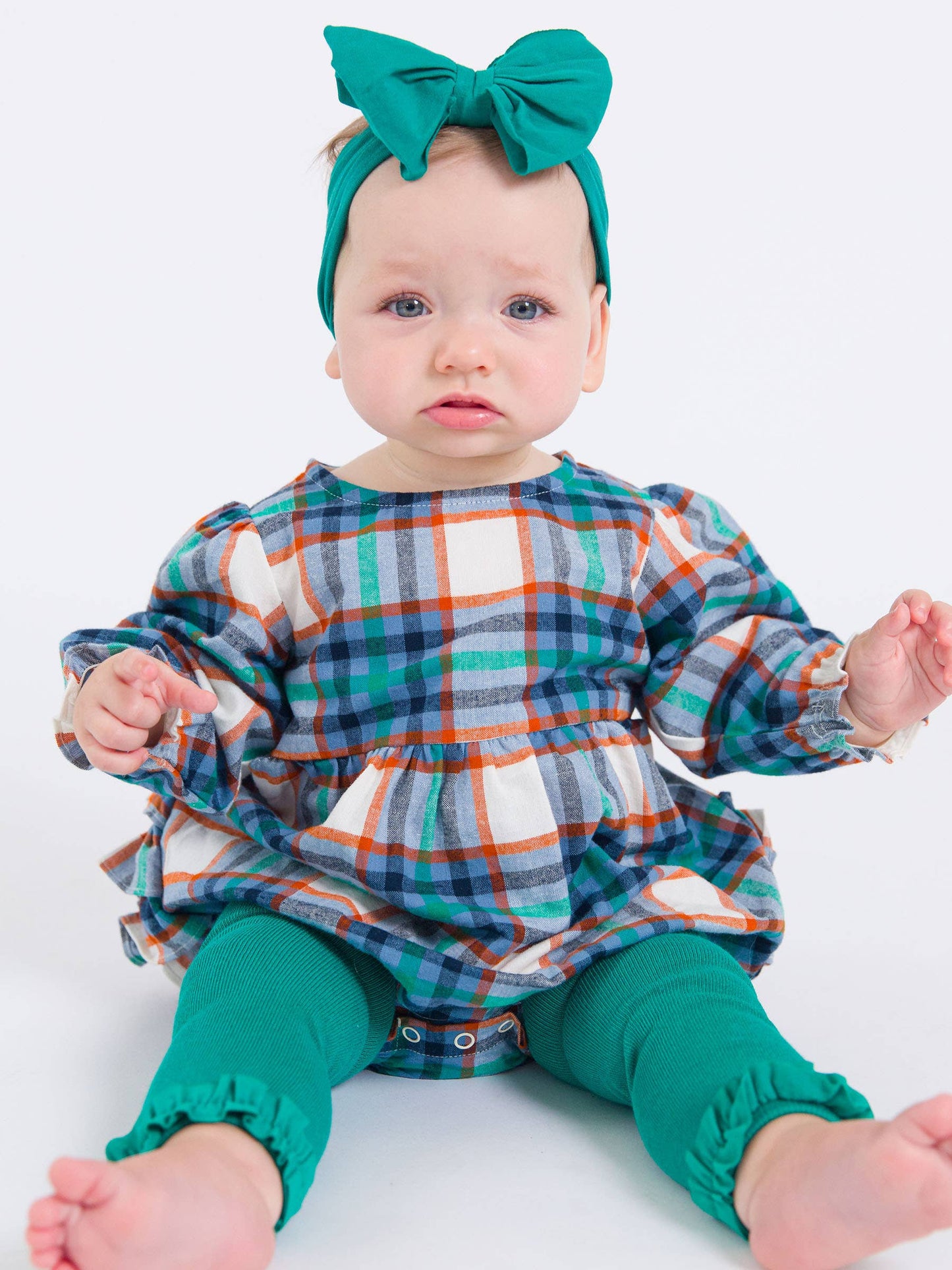 Baby Girls Peyton Plaid Woven Long Sleeve Bubble Romper