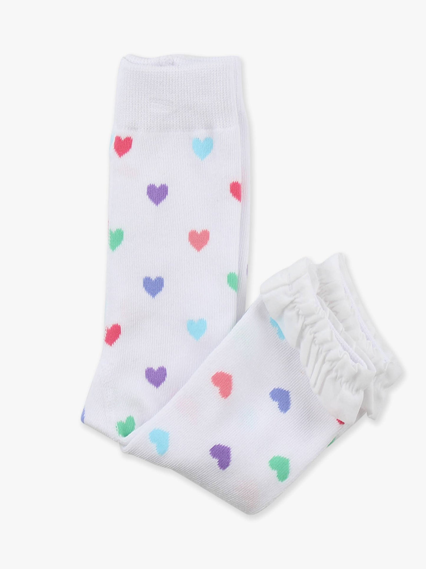 Girls Rainbow Colorful Hearts Patterned Footless Ruffle Tights