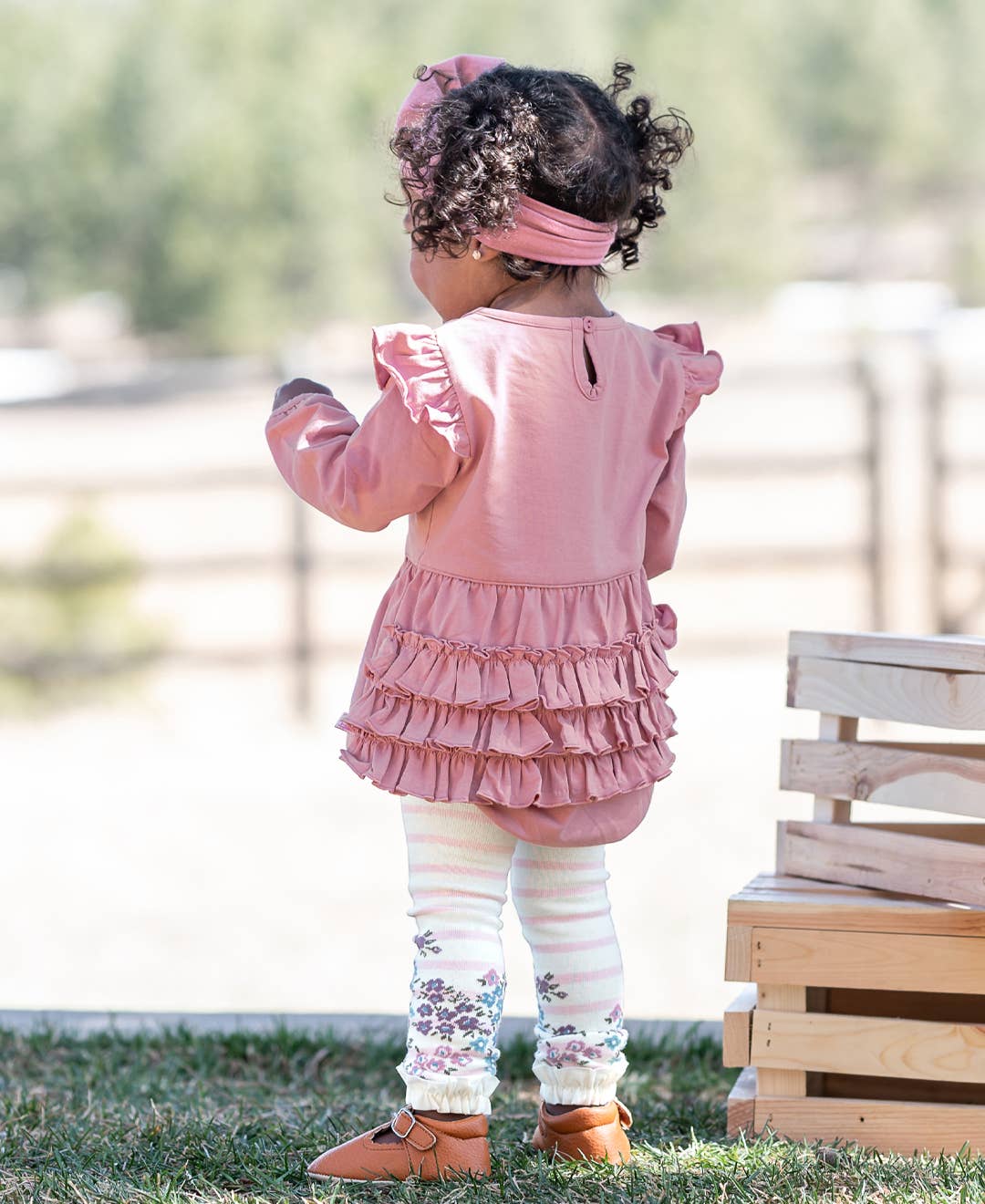 Girls Ballet Pink Stripe Patterned Footless Ruffle Tights