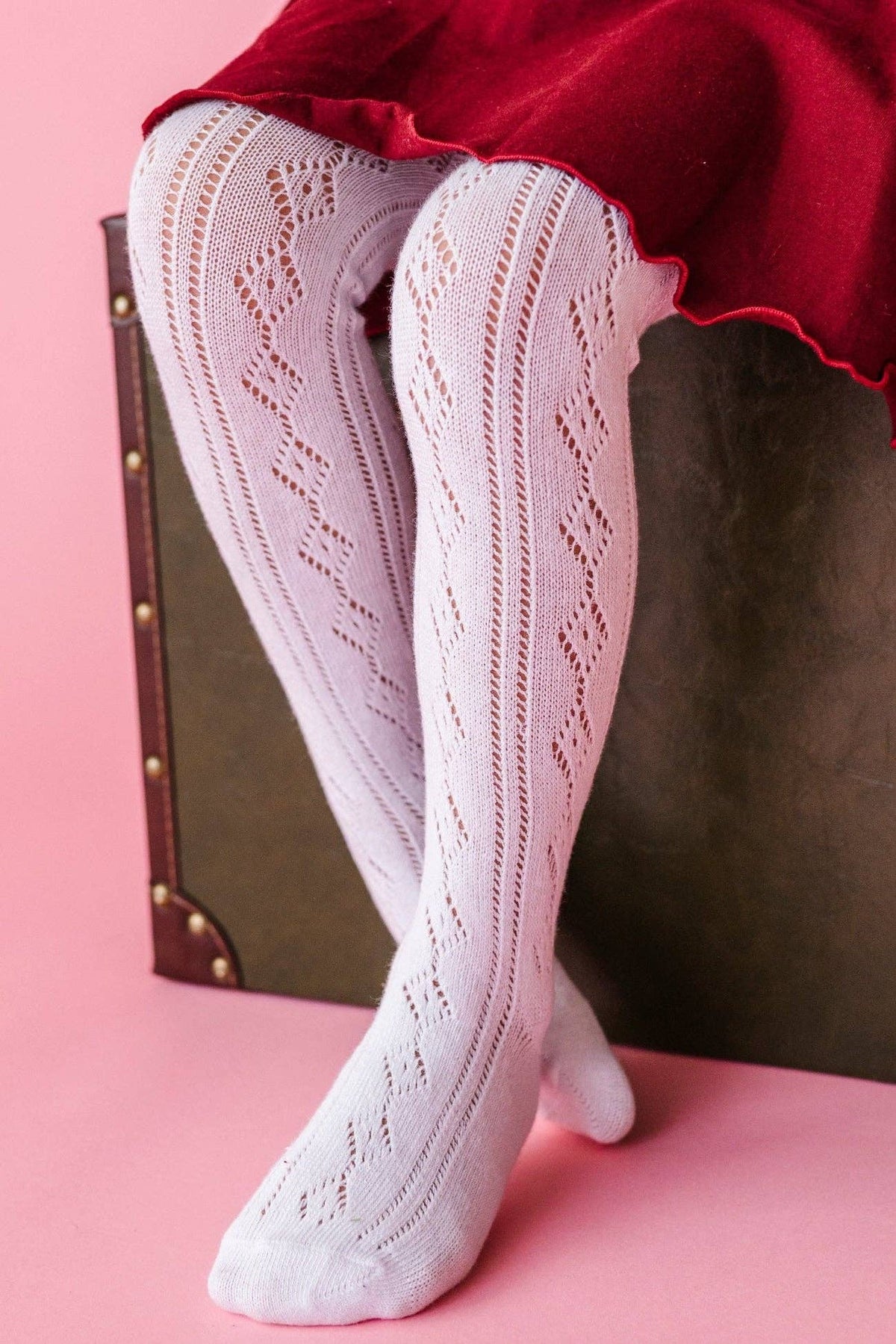 Fancy Knit Tights - White