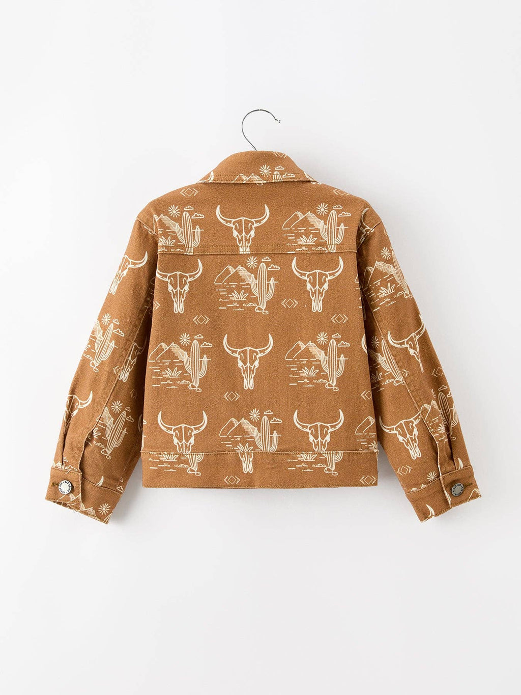 Girls Western Desert Print Brown Denim Jacket With Pockets