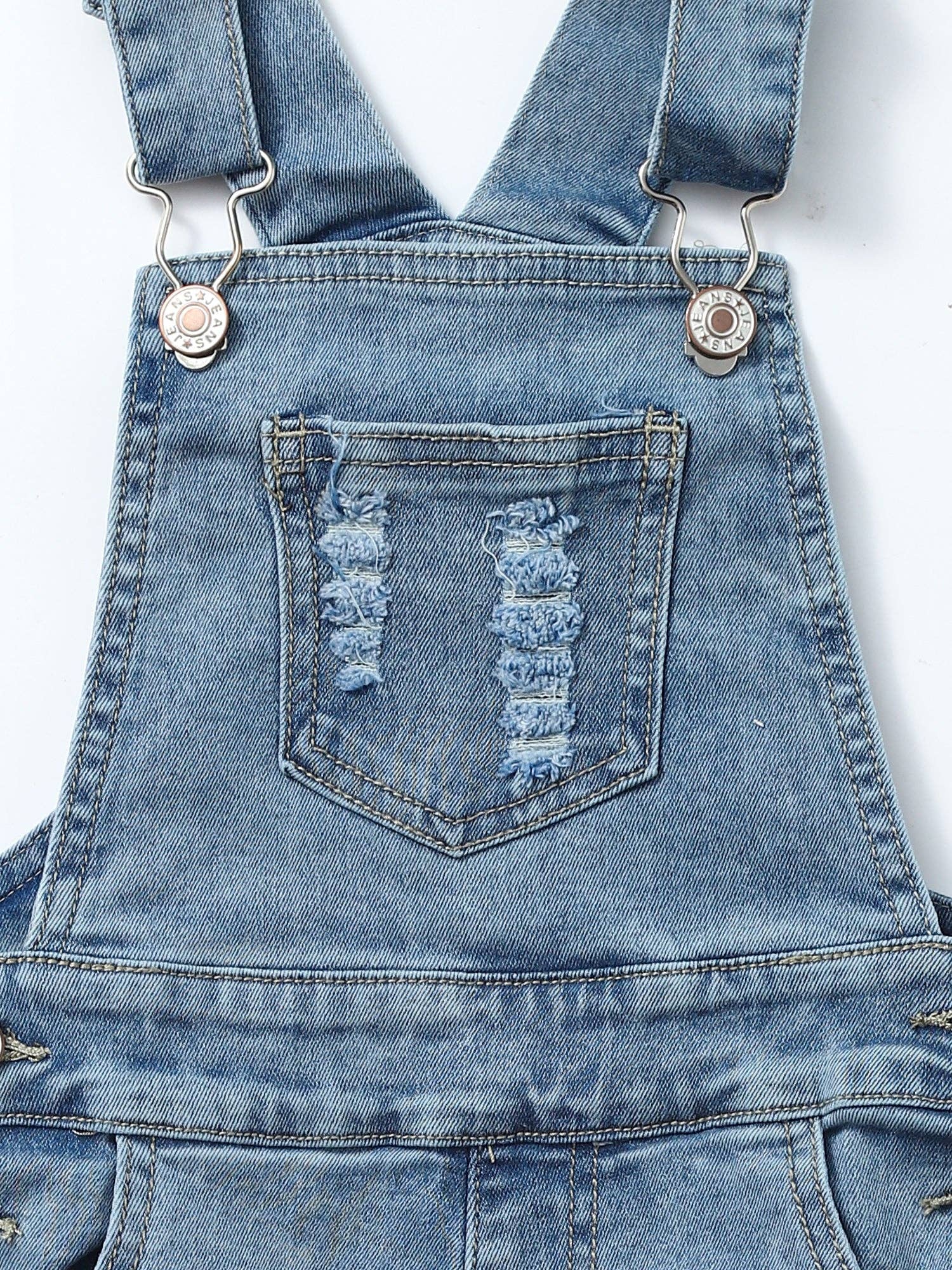 Kids Girls Light Wash Denim Short Overalls