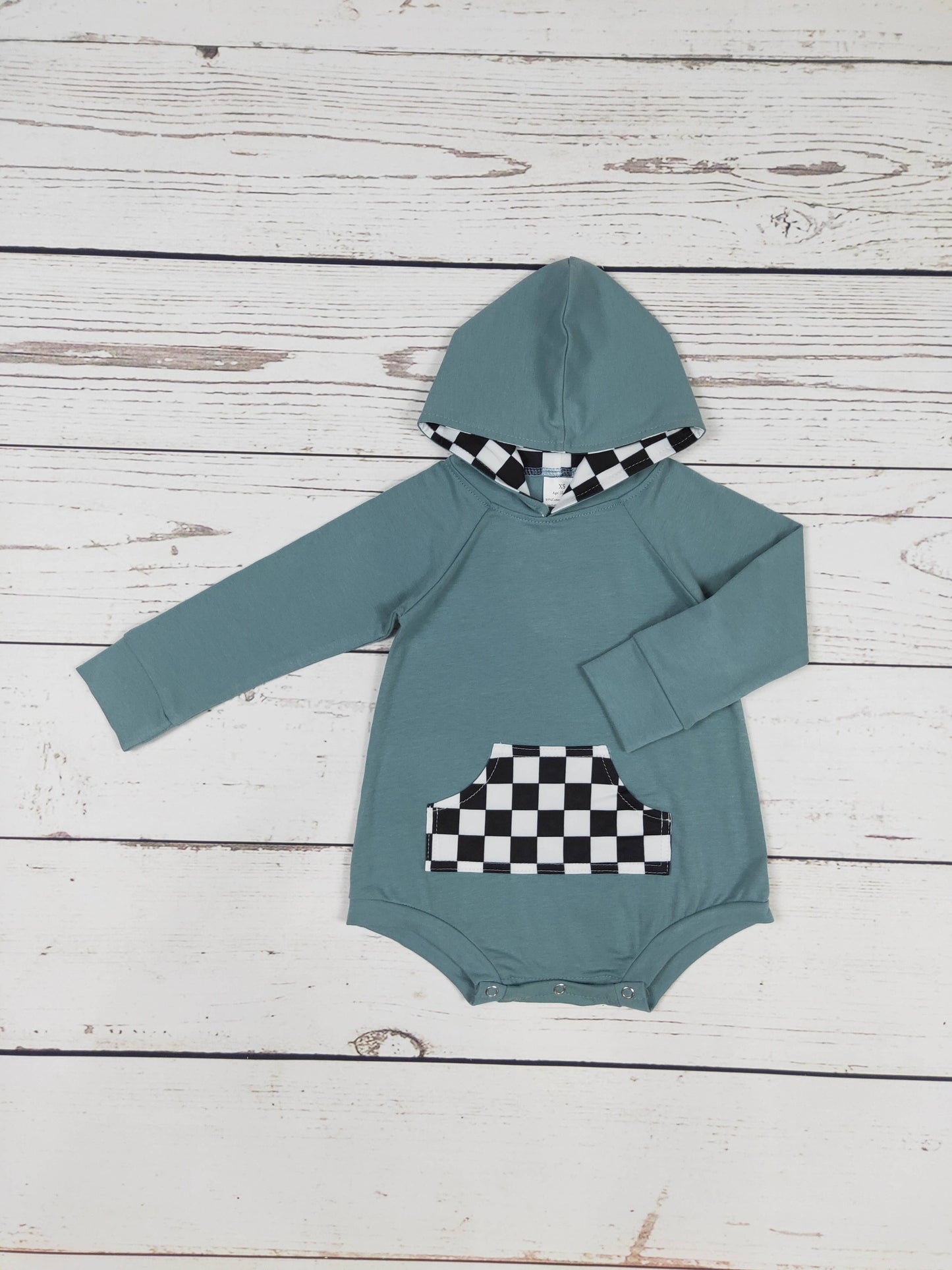 Black Checkered Baby Boy Romper With Pocket
