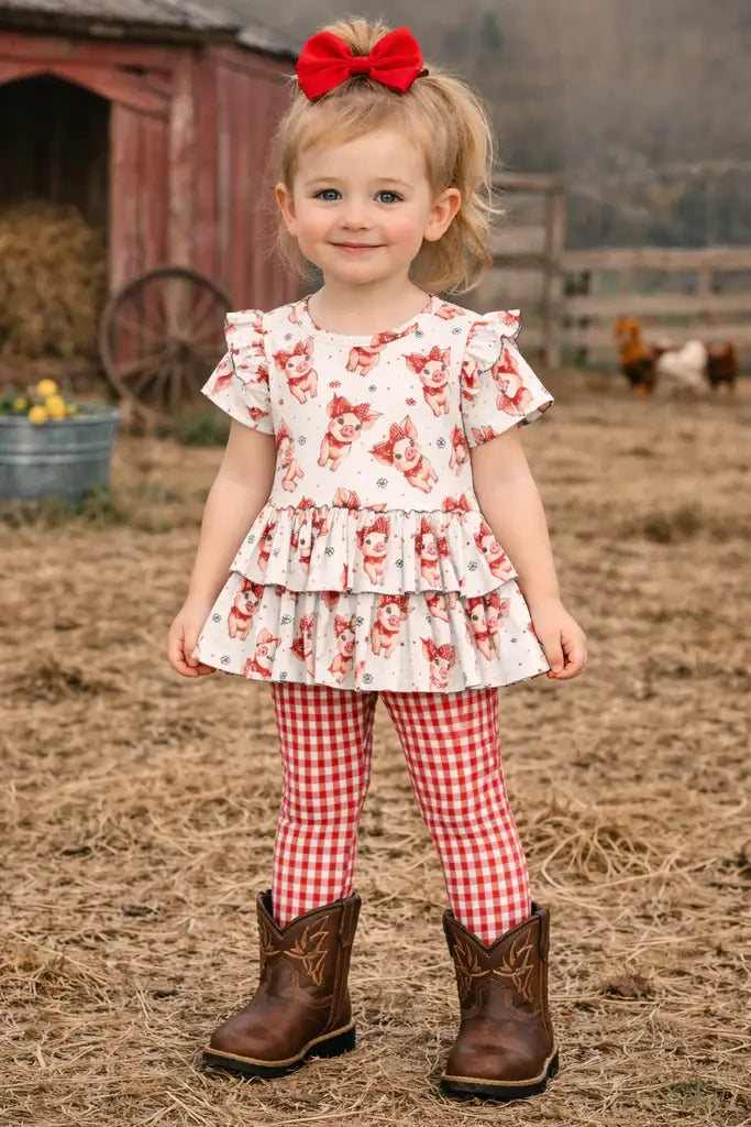 Piglets in Bloom Bamboo 2-Piece Peplum Set