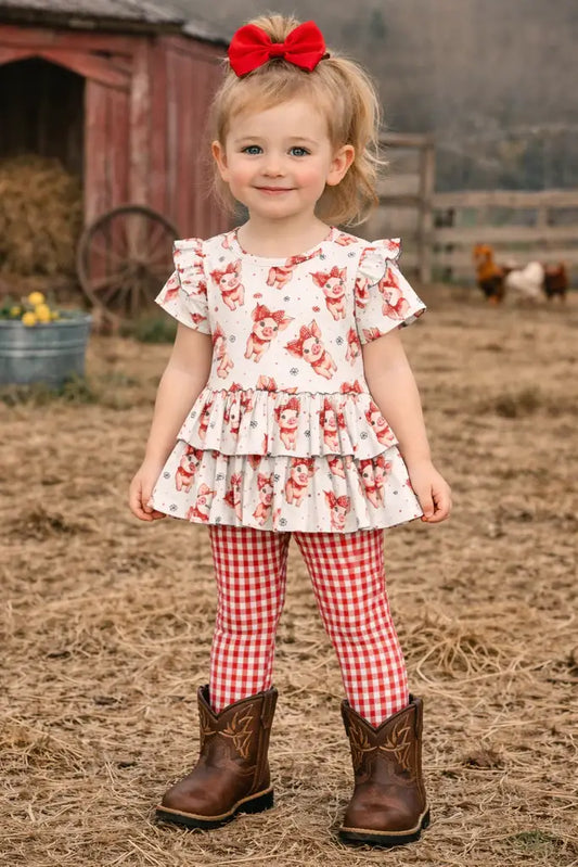 Piglets in Bloom Bamboo 2-Piece Peplum Set