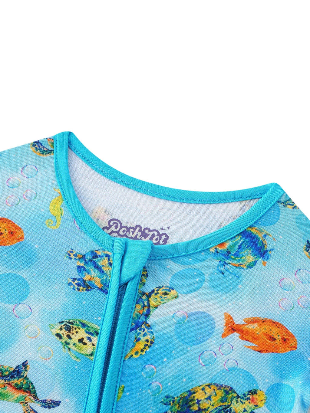 PoshTOT Sea Turtle Bamboo Baby Convertible Zippy Romper