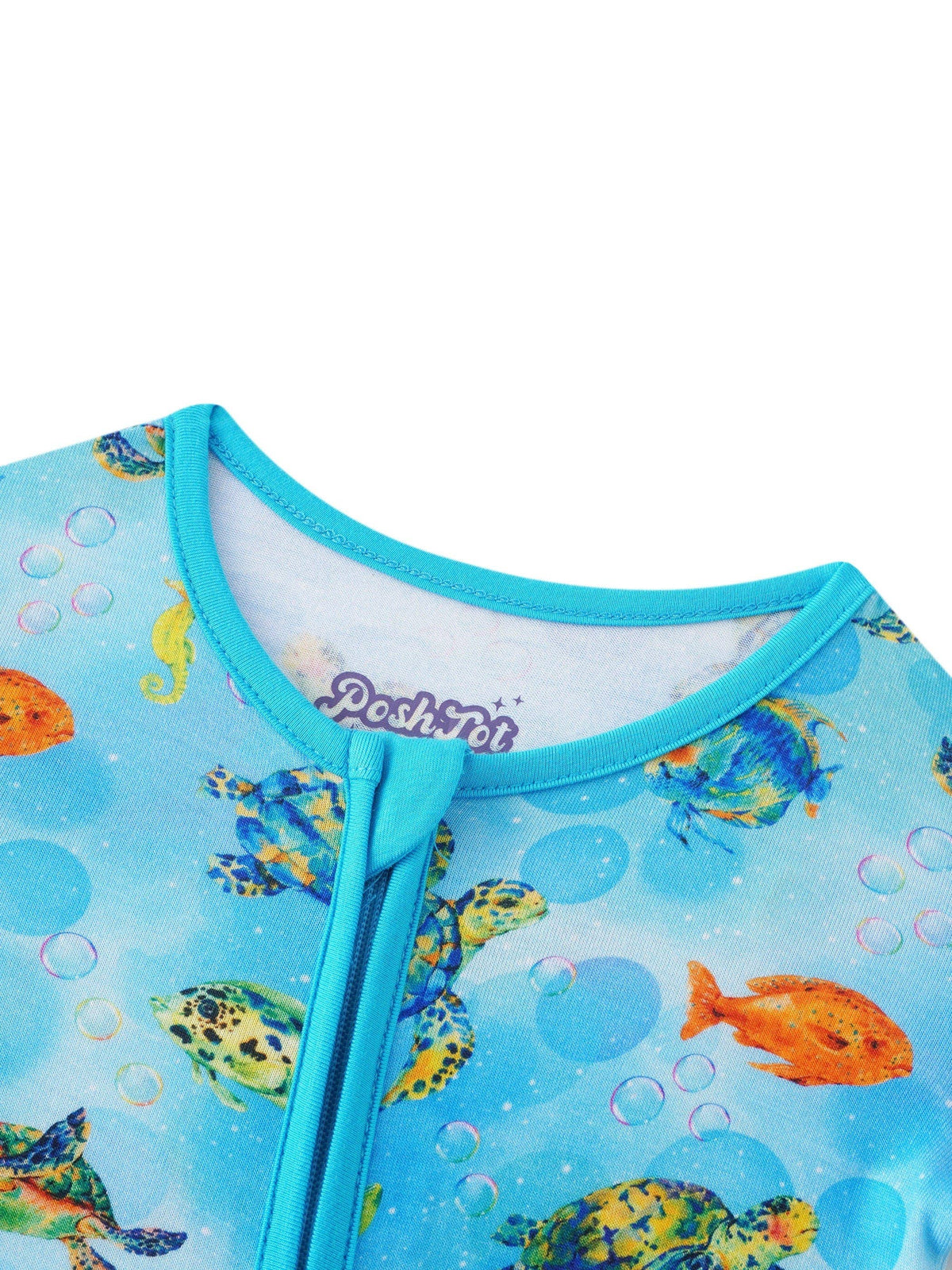 PoshTOT Sea Turtle Bamboo Baby Convertible Zippy Romper