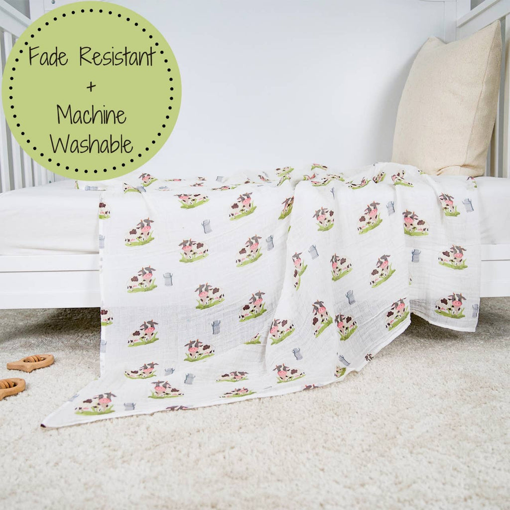 Baby Muslin Swaddle Blanket 47x47 Moo Moo Here