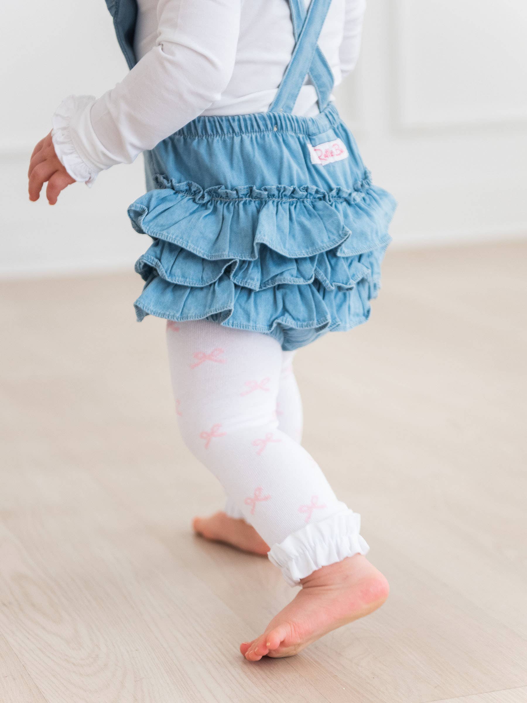 Girls Pink Bows Patterned Footless Ruffle Tights