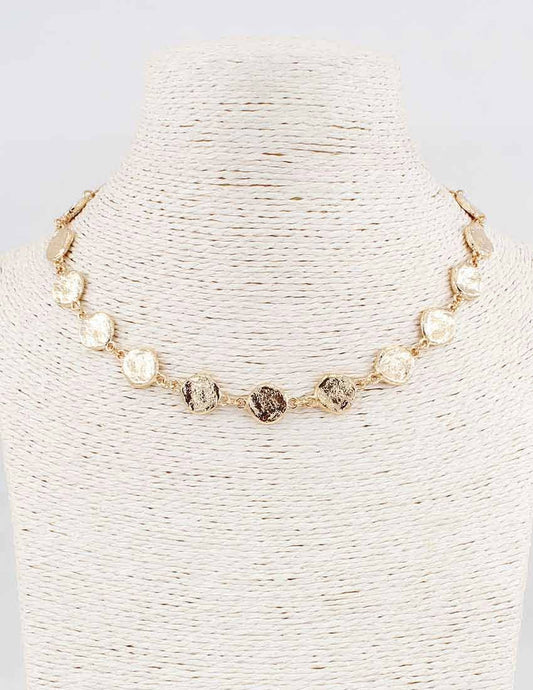 Gold Hammered Circle 16"-18" Necklace