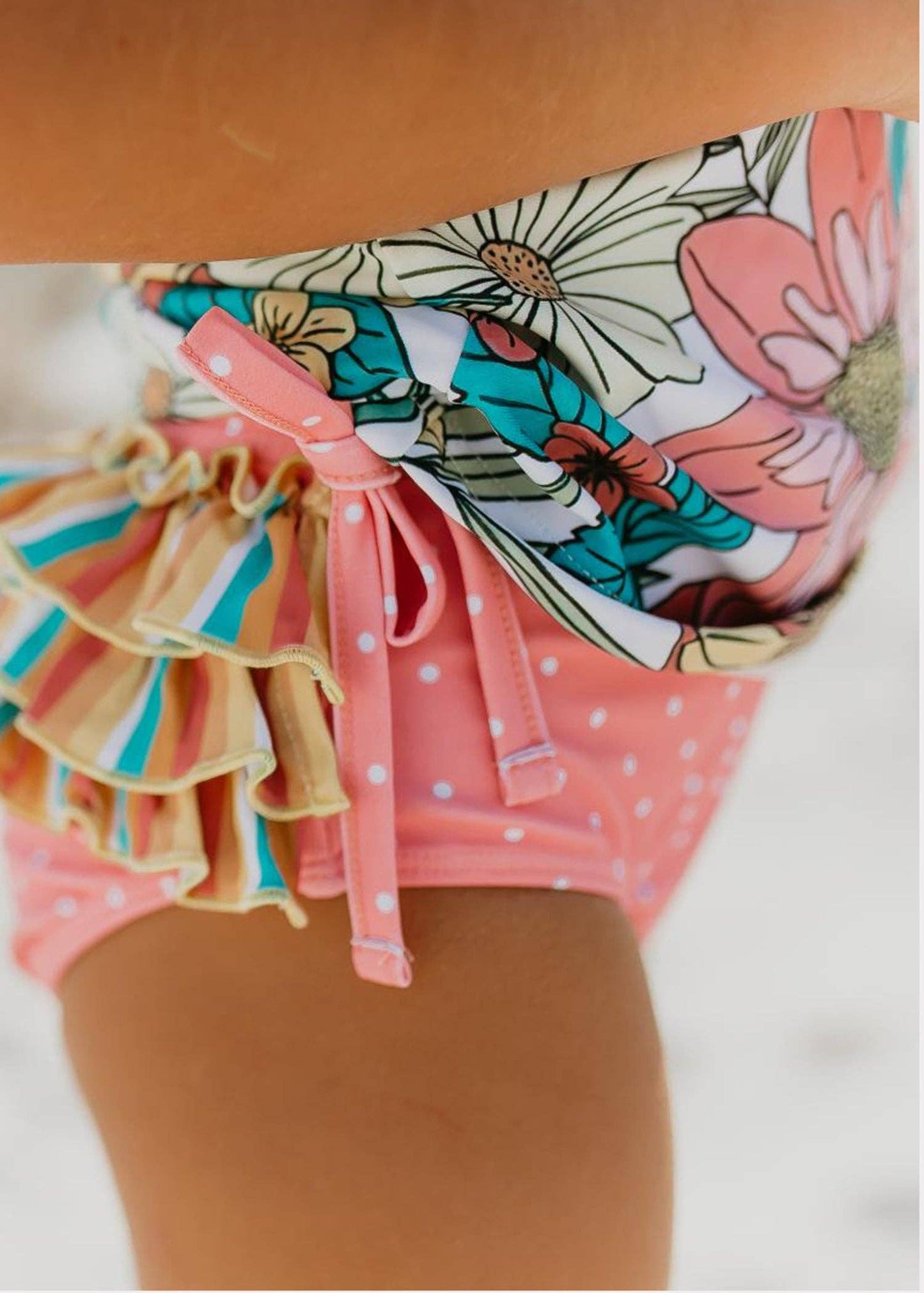 Kids Pink Tropical Rash Guard Ruffle Swimsuit