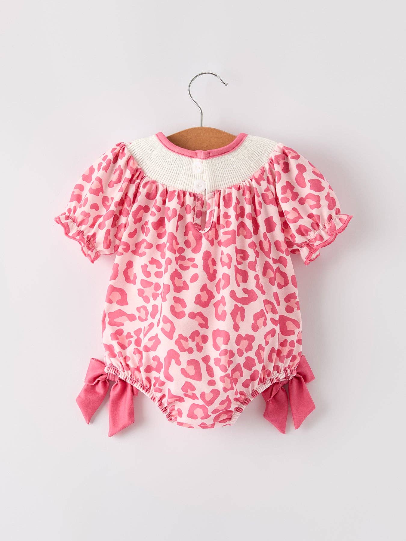 Pink Smocked Church Christ Bishop Christening Leopard Baby Girl Romper
