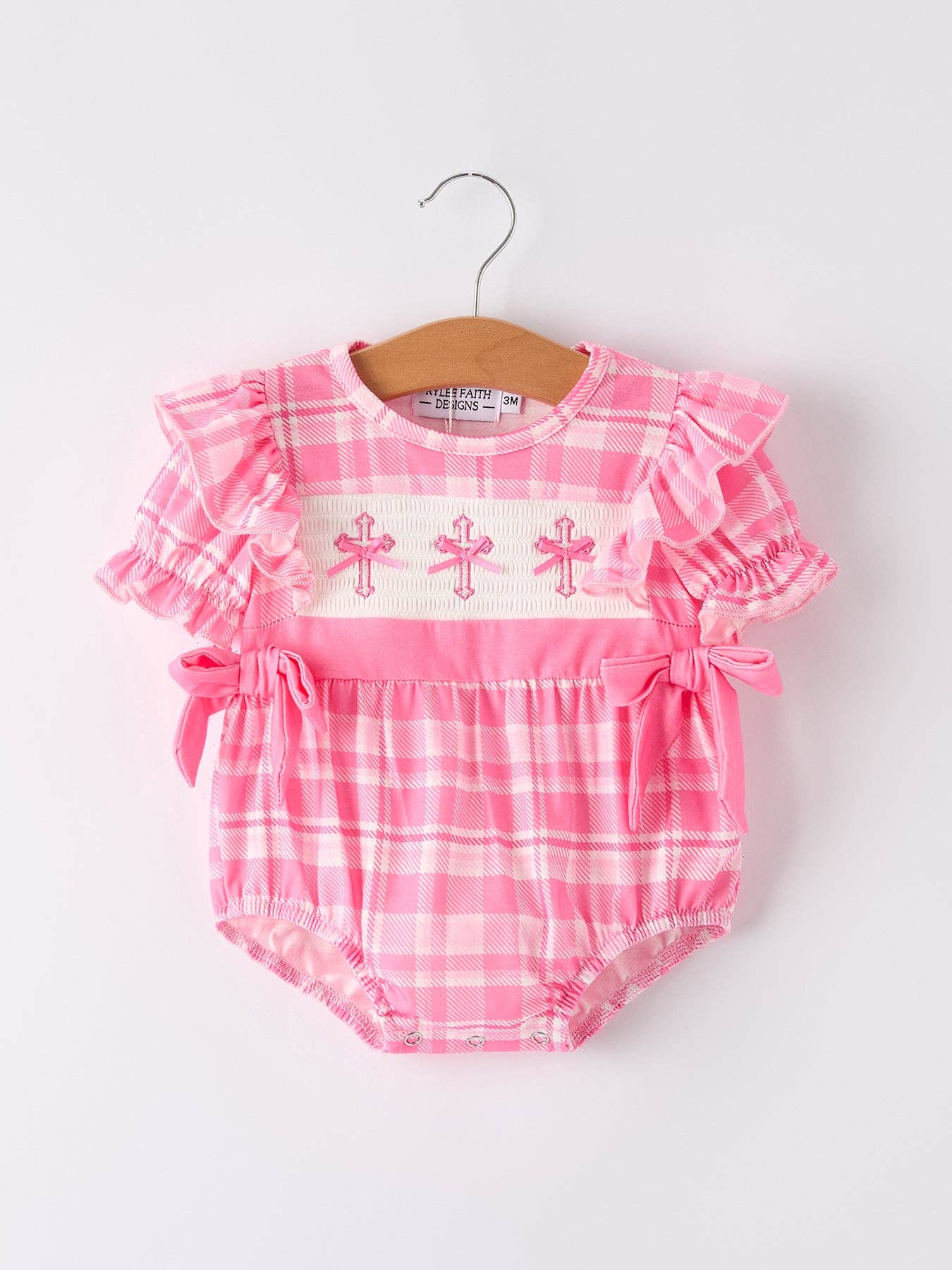 Pink Plaid Smocked Church Christ Bishop Christening Romper