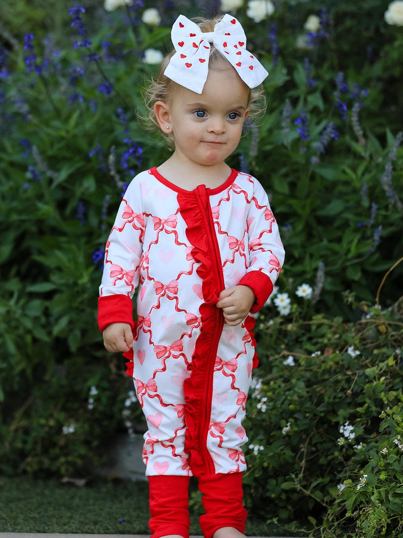 Valentine’s Day Baby Girl Romper with Heart and Bow Print