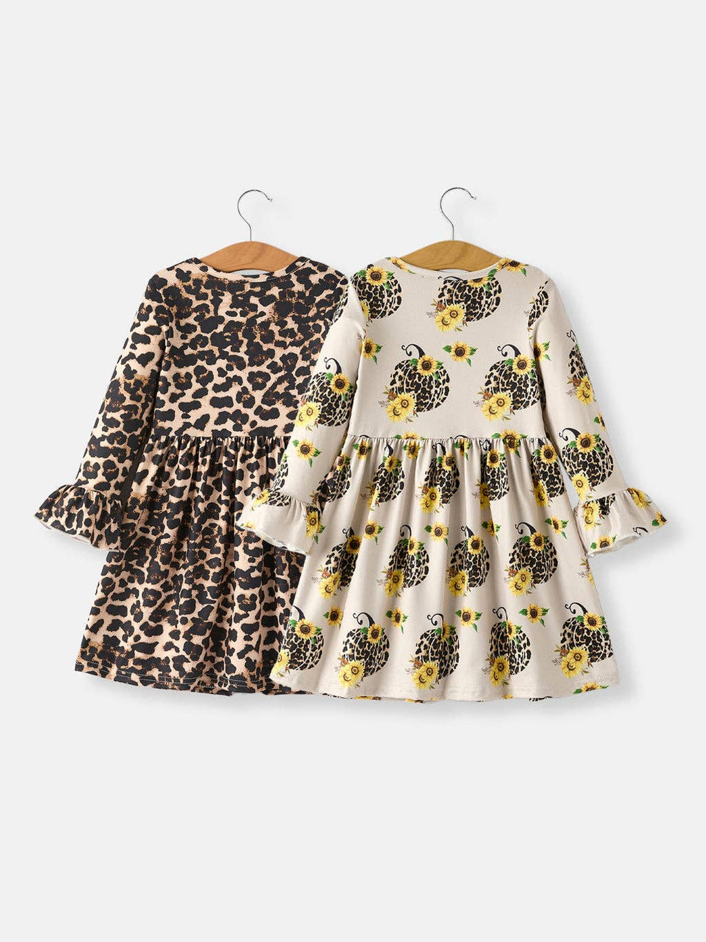 Fall Pumpkin or Leopard Print Autumn Girls Ruffle  Dress