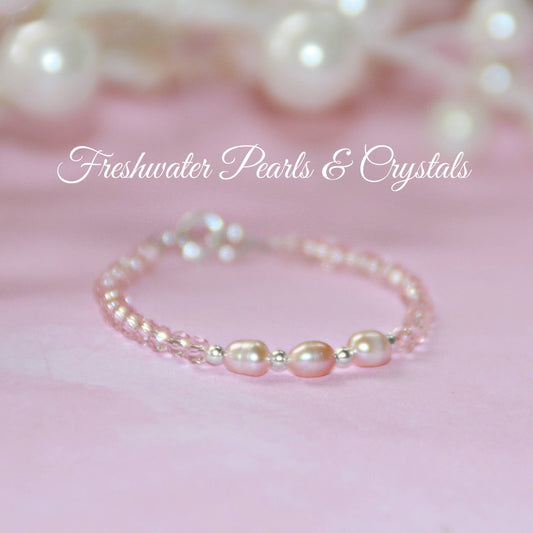 Infant Sweet Pink FW Pearls/Sterling/Crystals   STG-27-4