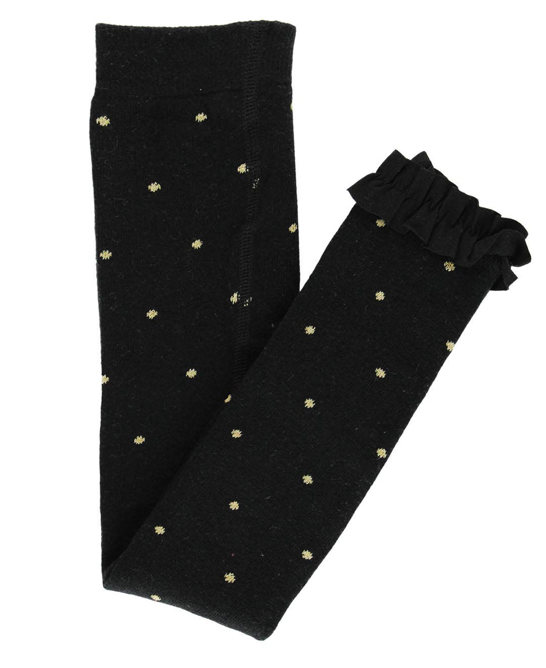 Girls Black and Gold Polka Dots Patterned Footless Ruffle Tights