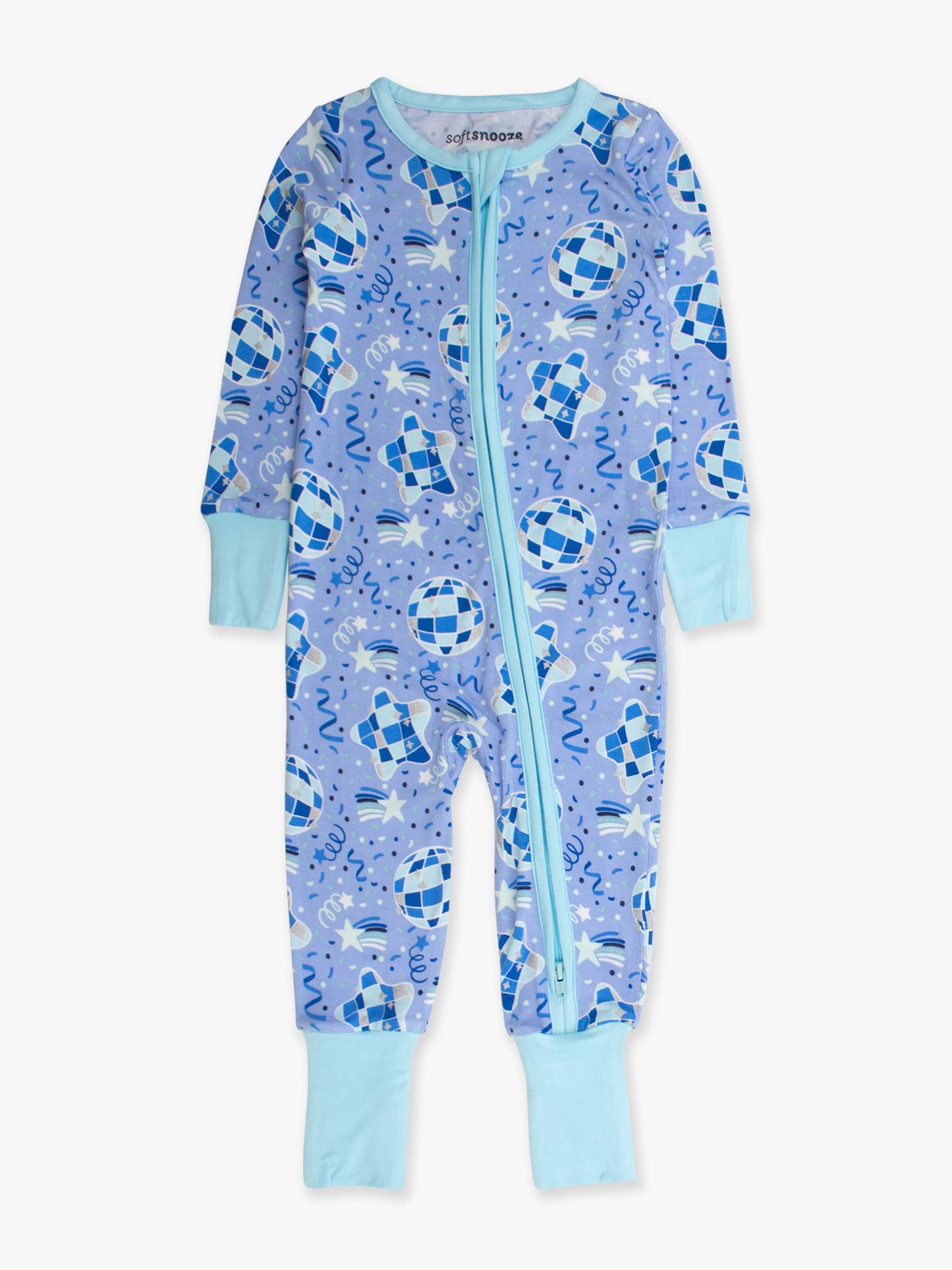 SoftSnooze™ Baby Bamboo Viscose Blue Disco Party Convertible One Piece Footie Pajama