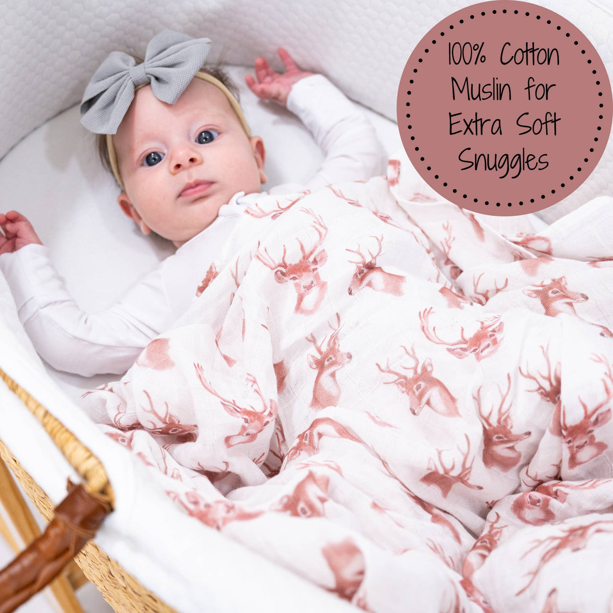 Baby Muslin Swaddle Blanket 47x47 Oh Deer