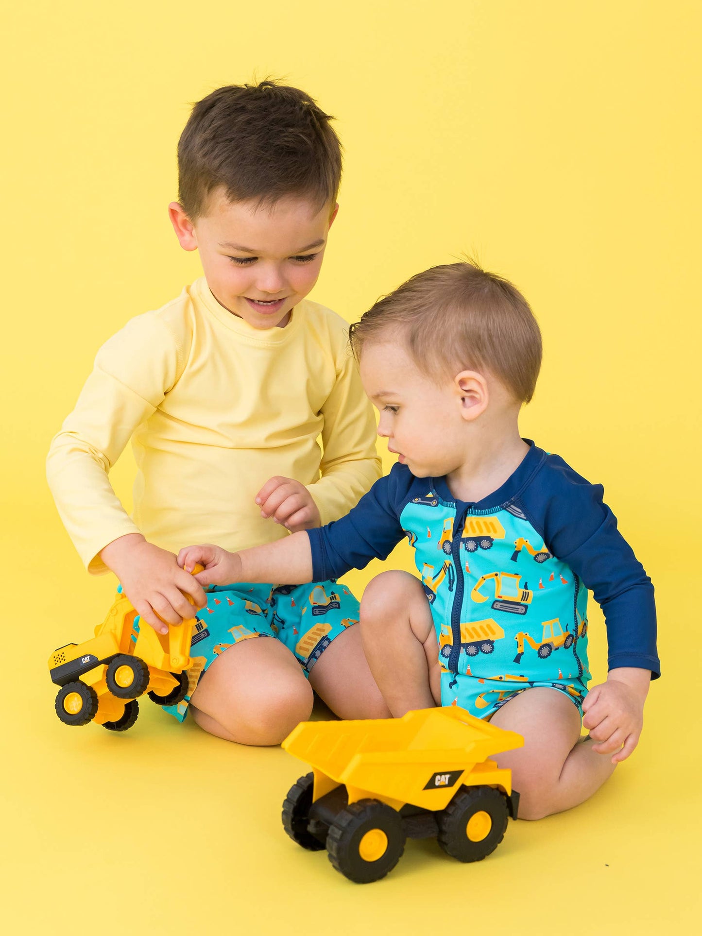 Baby Boys Under Construction Long Sleeve One Piece Rash Guard Swimsuit