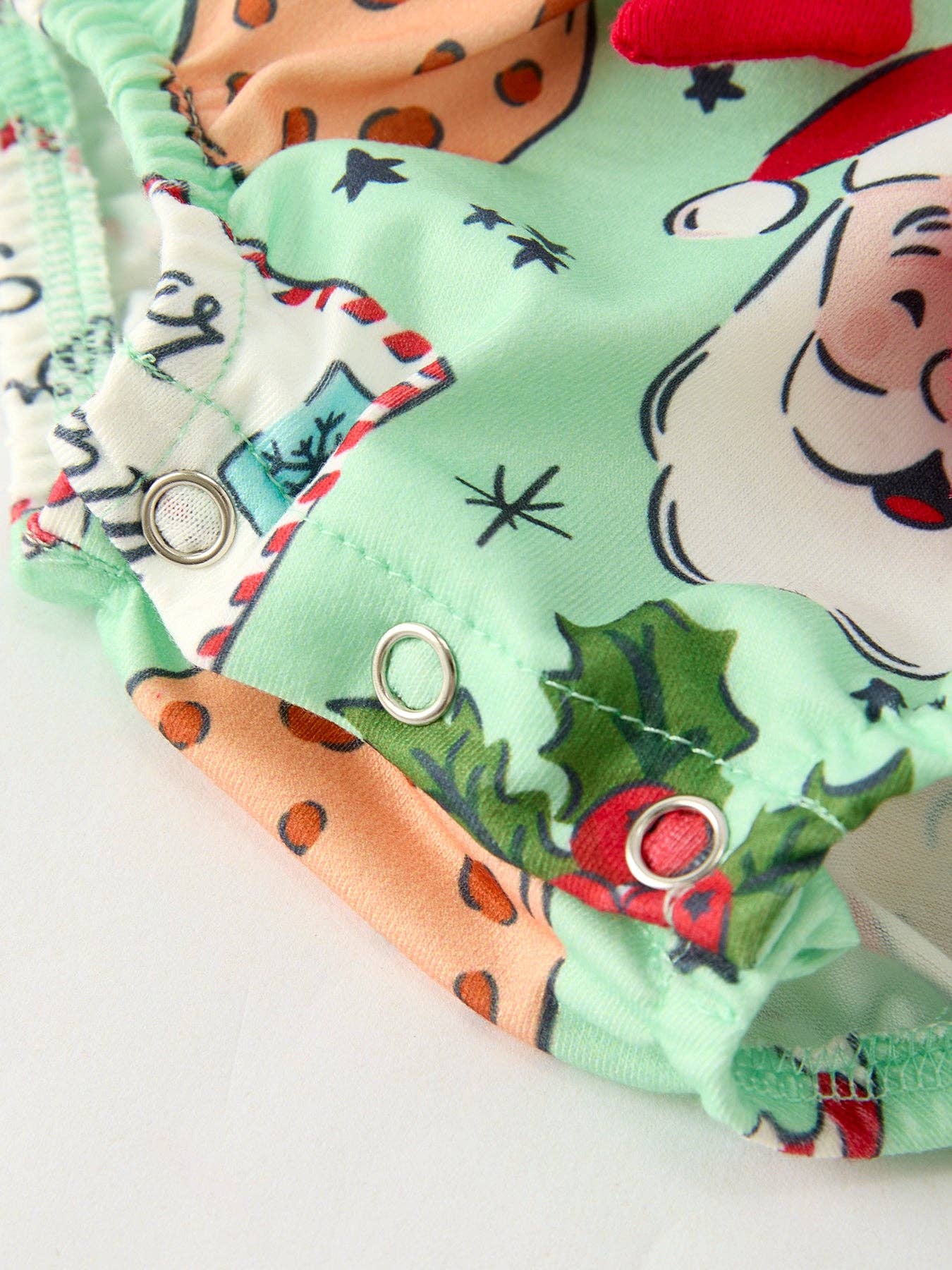Christmas Santa and Cookie Print Baby Girls Romper with Red Bow Detail