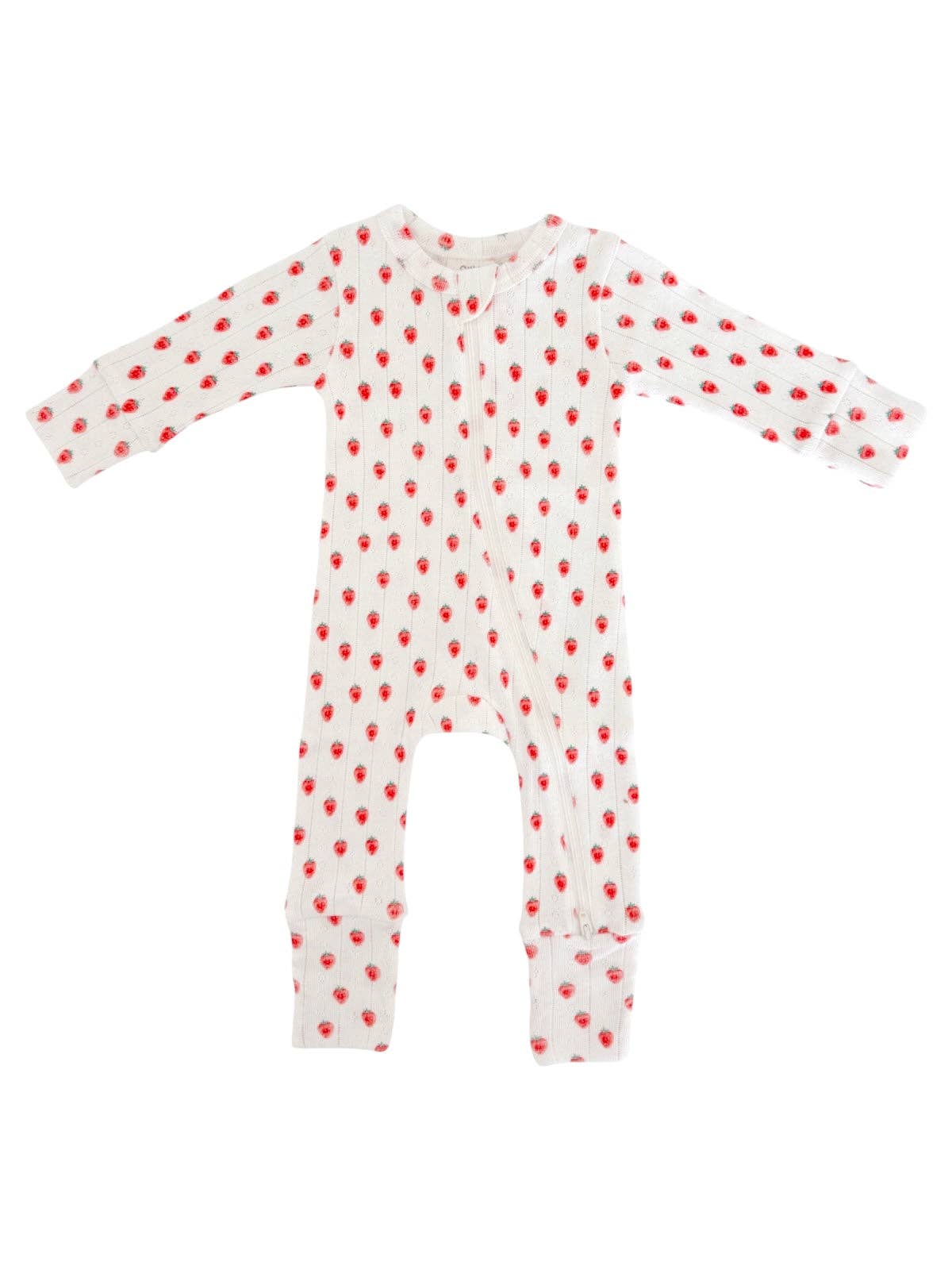 White Strawberry / Organic Pointelle 2-Way Zip Romper