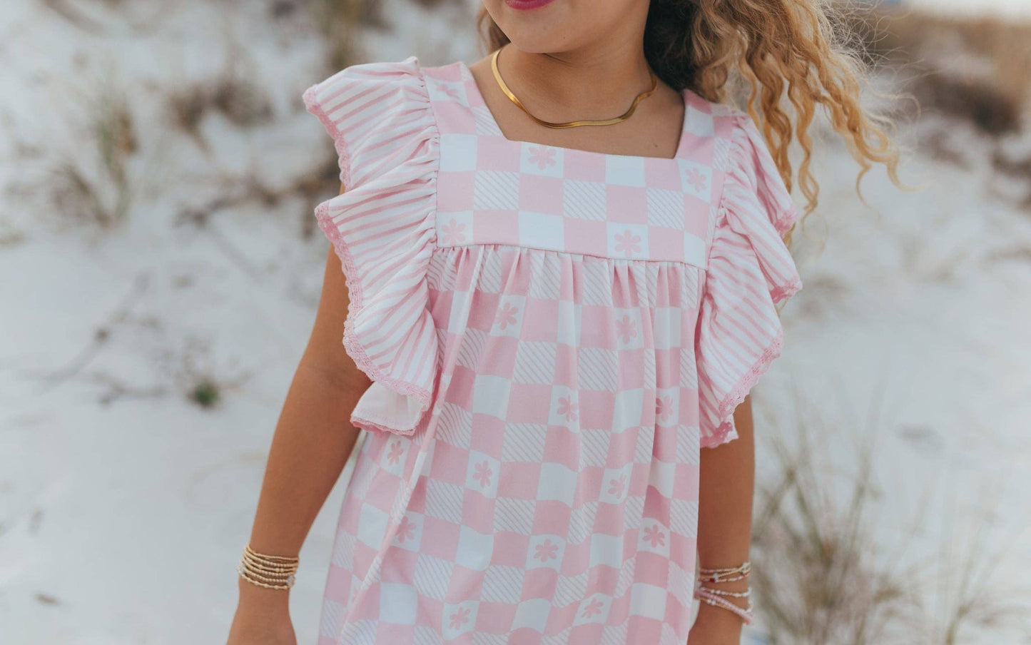 Girls Harper Pink Check Spring Summer Ruffle Dress