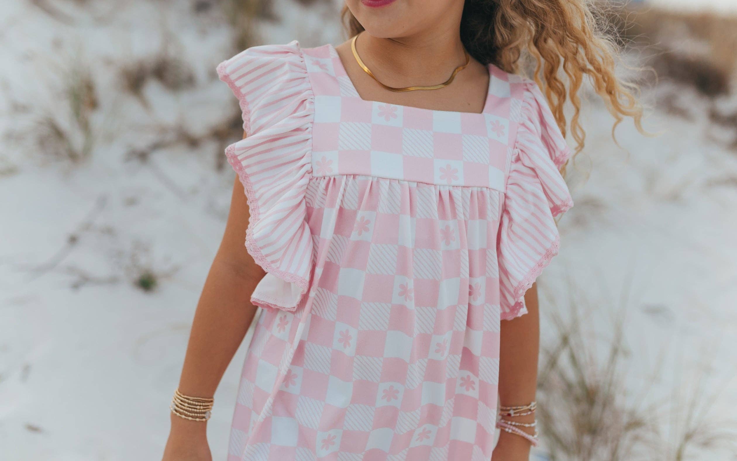 Girls Harper Pink Check Spring Summer Ruffle Dress