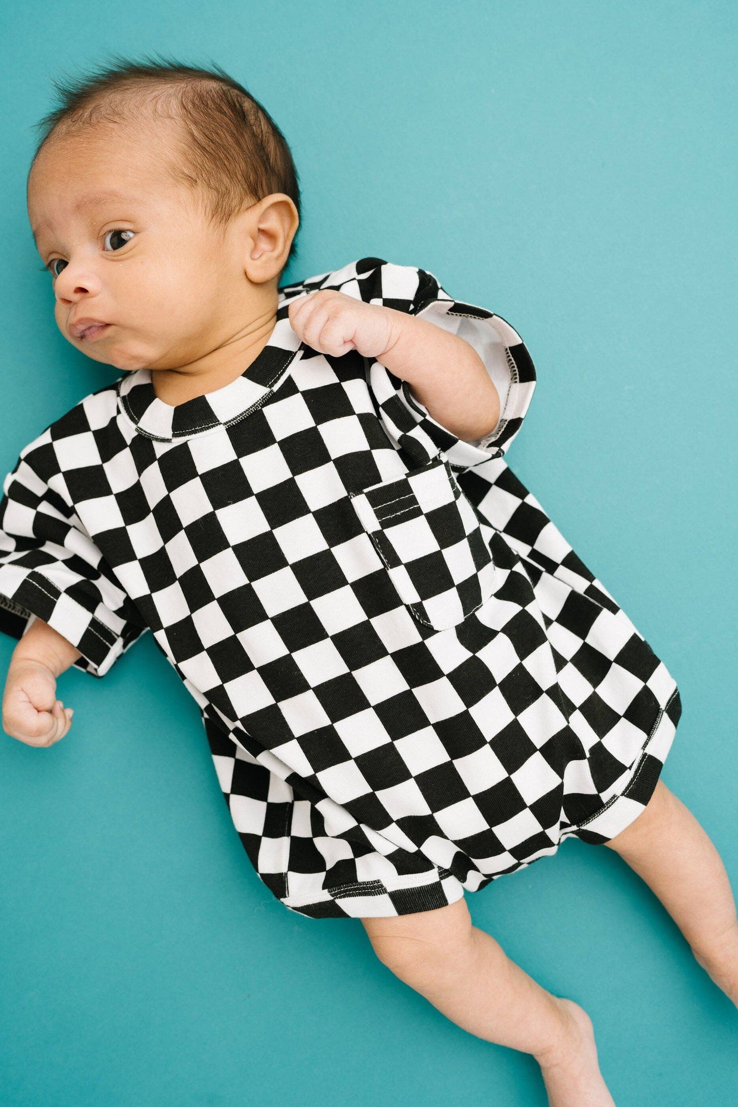 Black Checkered Pocket Romper