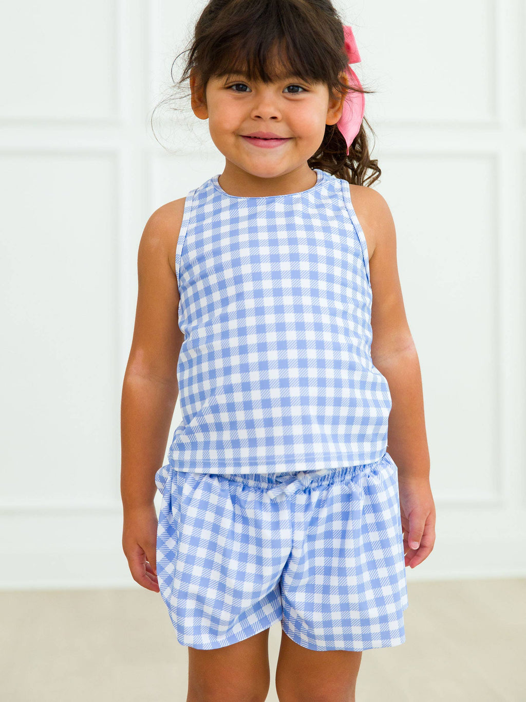 Girls Periwinkle Blue Gingham Active Butterfly Shorts