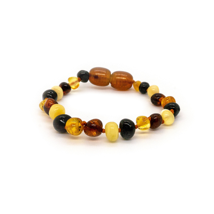 Polished 5.5 Inch Multi Baltic Amber Bracelet for Baby, Infant, Toddler, Big Kid, Child